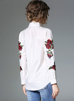 Lapel Embroidered Long Sleeve Blouse