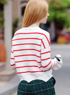 Sweet Striped Bell Sleeve Bowknot-detail Sweater