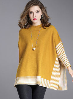 Striped Splicing Slit Loose Knitted Sweater