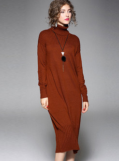 Casual Turtleneck Loose Straight Knitted Dress