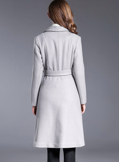 Grey Chic Tie Waist Embroidery Single-breasted Coat