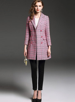 Pink Elegant Turn Down Collar Double-breasted Coat