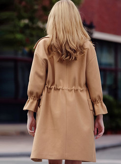 Street Camel Belted Turn Down Collar Coat
