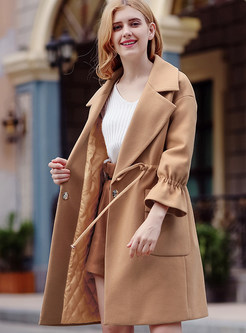 Street Camel Belted Turn Down Collar Coat