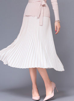 Stylish Splicing Knitted A-line Pleated Skirt