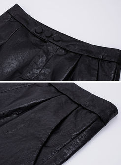 Black Fashion Wash PU Shorts