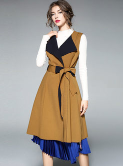 Stylish Turn Down Collar Belted Vest