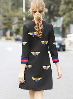 Cute Embroidery O-neck Embellished Shift Dress