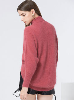 Brief High Neck Pullover Asymmetric Sweater