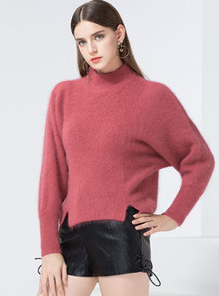 Brief High Neck Pullover Asymmetric Sweater
