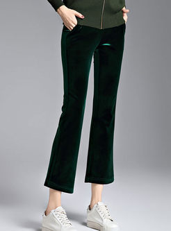 Deep Green Brief Mid-rise Velvet Flare Pants