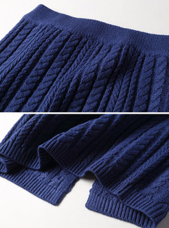 Brief Blue V-neck Knitted Two-Piece Outfits 