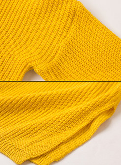 Yellow Casual V-neck Loose Sweater