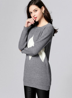 Grey Brief Geometrical Pattern O-neck Sweater