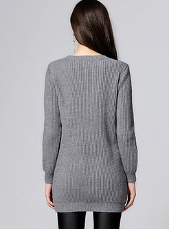 Grey Brief Geometrical Pattern O-neck Sweater
