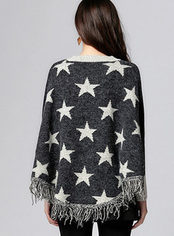 Stylish Star Print Loose Fringe Sweater