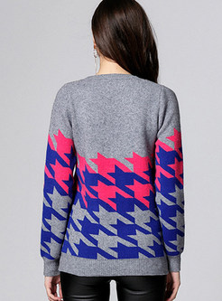 Fashion Contrast Color O-neck Pullover Sweater