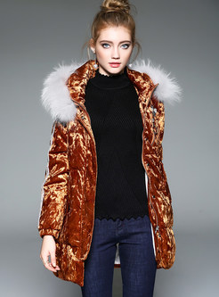 Fashion Fur Collar Velvet Down Coat