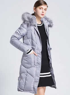 Brief Straight With Hooded Fur Collar Down Coat