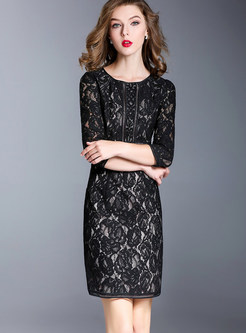 Black Sexy Lace Hollow Out Embroidery Bodycon Dress
