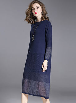 Hollow Out Long Sleeve Wool Knitted Dress
