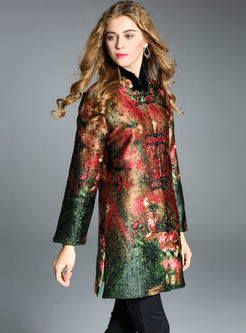 Ethnic Floral Print Tang Suit Thick Coat