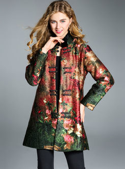 Ethnic Floral Print Tang Suit Thick Coat