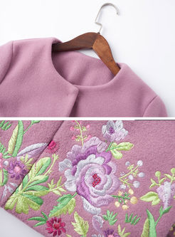 Ethnic Embroidery O-neck Woolen Short Coat