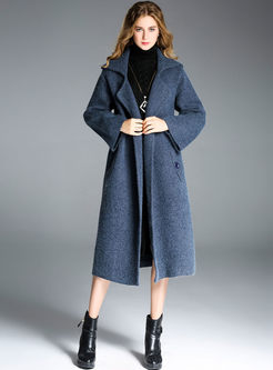Brief Turn Down Belted Woolen Coat