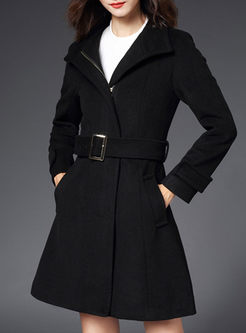 Brief Stand Collar Slim Woolen Coat