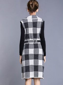 Plaid Turn Down Collar Belted Vest