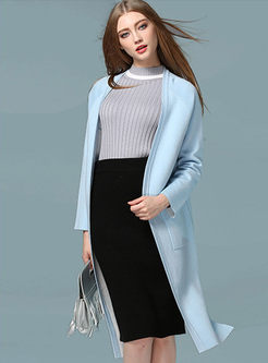 Casual V-neck Long Sleeve Knitted Coat