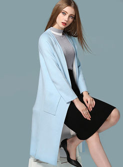 Casual V-neck Long Sleeve Knitted Coat