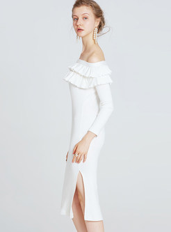 Sexy Cold-shoulder Ruffled Slim Knitted Dress