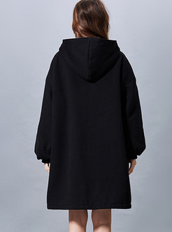 Black Brief Hooded Button-design Straight Coat