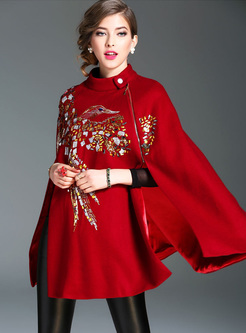 Chic Embroidered Sequined Caped Coat
