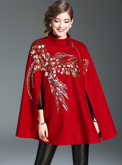 Chic Embroidered Sequined Caped Coat