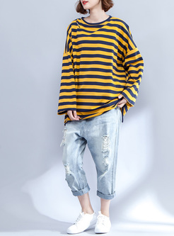 Loose Hollow Striped Oversized T-shirt