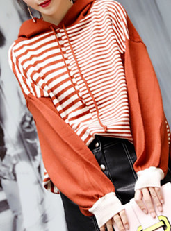 Casual Striped Patchwork Hooded Sweater