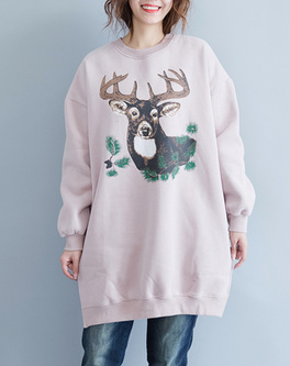Casual Animal Print Split Long Sweatshirt