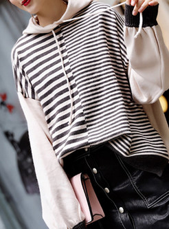 Casual Striped Patchwork Hooded Sweater