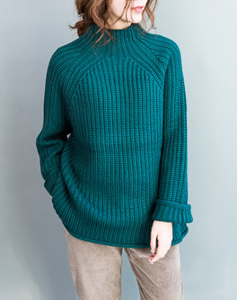 Peacock Blue High Neck Loose Sweater
