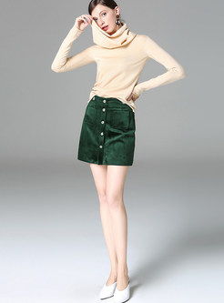 Green Brief Single-breasted Mini Skirt