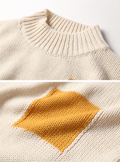 Loose Letter Pattern Color-blocked Tassel Sweater