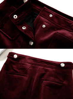 Wine Red Brief Single-breasted Mini Skirt