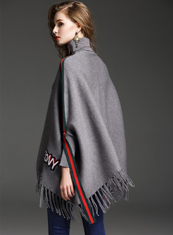 Casual Embroidery Color-blocked Tassel Kimono