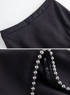Elegant Black Asymmetric Embellished Skirt