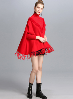 Red Beaded Tassel High Neck Kimono