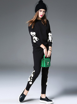 Black Stereoscopic Flower Knitted Two-piece Outfits