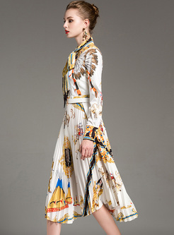 Chic Floral Print Tied-Waist A-line Dress